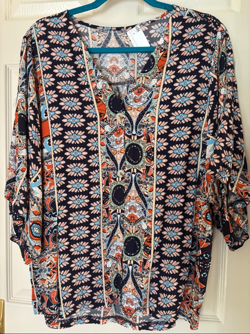SHEIN Navy Paisley V-Neck Tunic